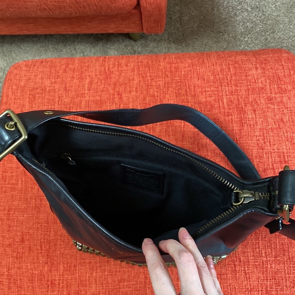 COACH Black Leather Legacy Studded Pyramid Stud Bucket Duffle Crossbody Bag - Picture 10 of 15